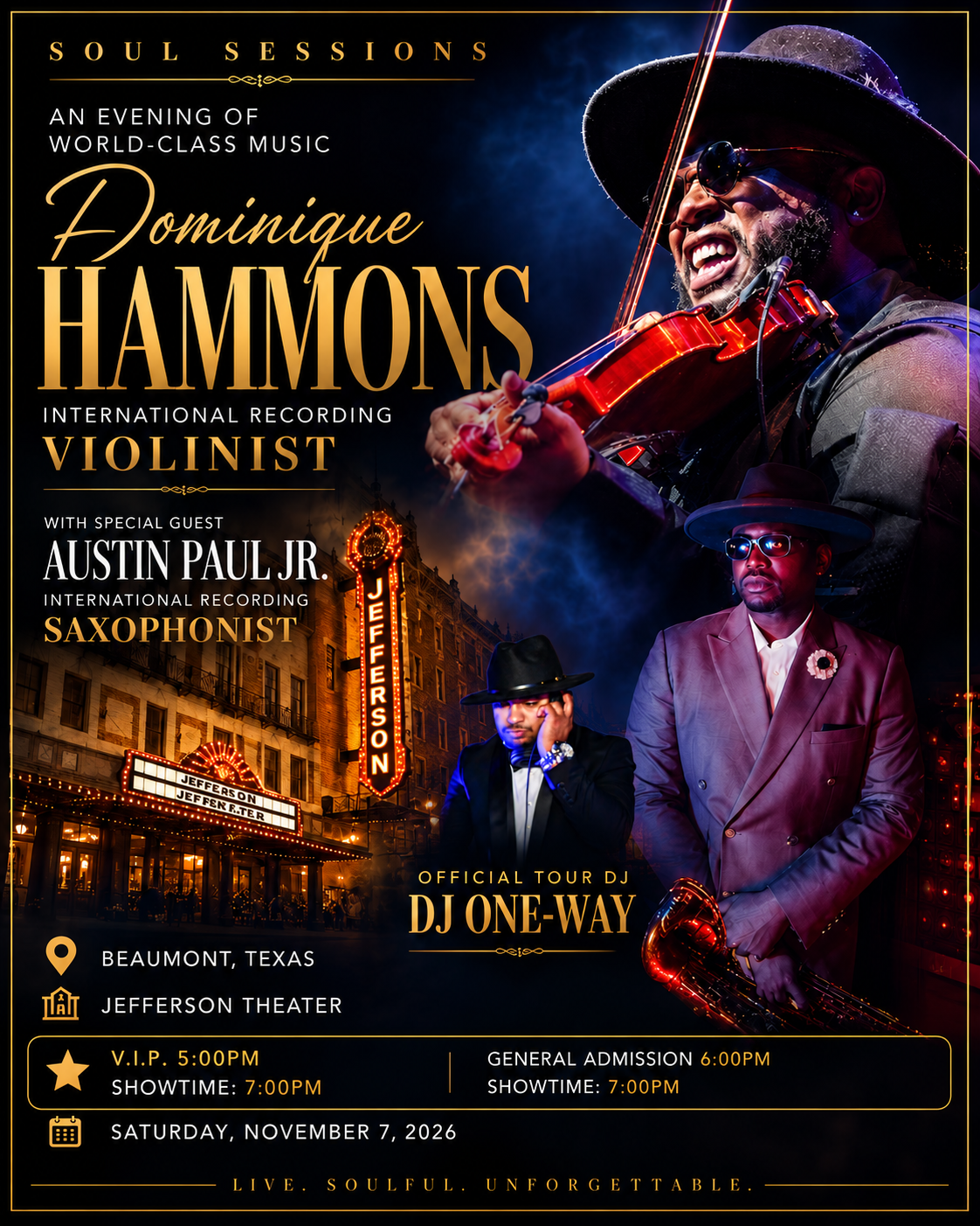 Soul Sessions Beaumont featuring Dominique Hammons, Austin Paul Jr., and official tour DJ One-Way